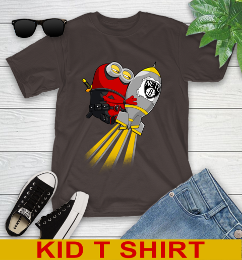NBA Basketball Brooklyn Nets Deadpool Minion Marvel Shirt Youth T-Shirt 6