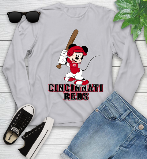 MLB Baseball Cincinnati Reds Cheerful Mickey Mouse Shirt Youth Long Sleeve 5