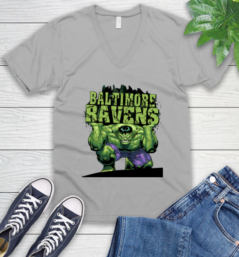 Baltimore Ravens NFL Football Incredible Hulk Marvel Avengers Sports V-Neck T-Shirt 4