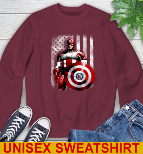 Washington Nationals MLB Baseball Captain America Marvel Avengers American Flag Shirt Sweatshirt