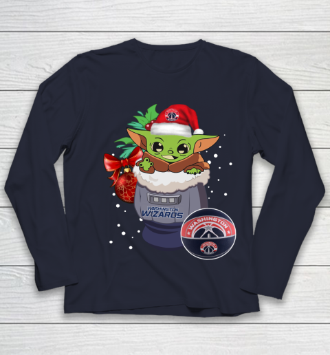 Washington Wizards Christmas Baby Yoda Star Wars Funny Happy NBA Youth Long Sleeve 3