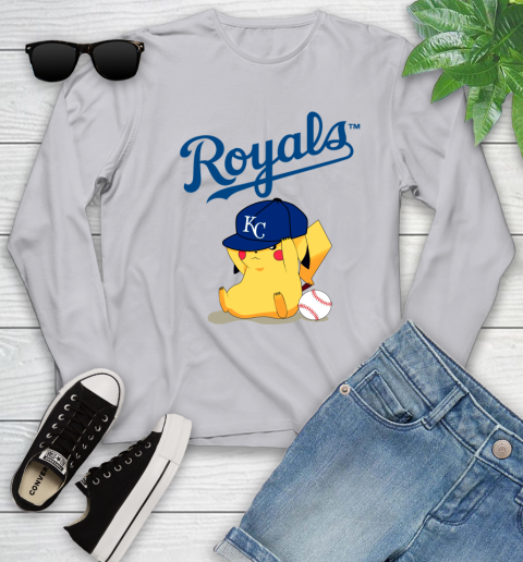 MLB Pikachu Baseball Sports Kansas City Royals Youth Long Sleeve 5