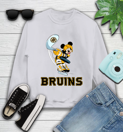 NHL Hockey Boston Bruins Cheerful Mickey Mouse Shirt Youth Sweatshirt 4