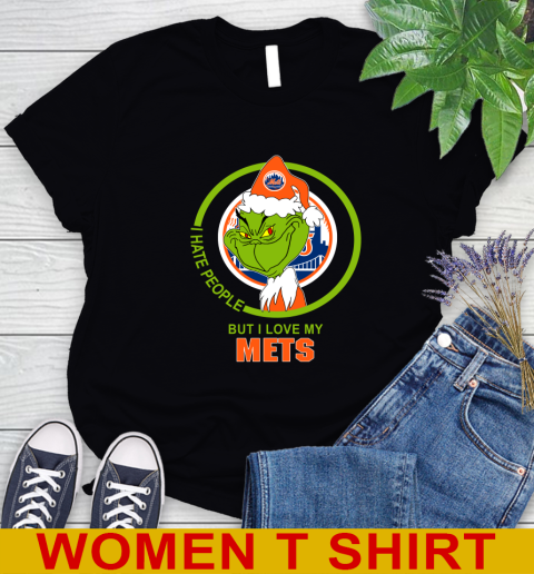 New York Mets MLB Christmas Grinch I Hate People But I Love My Favorite Baseball Team Women's T-Shirt 2