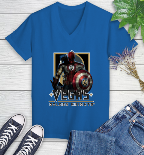 NHL Captain America Thor Spider Man Hawkeye Avengers Endgame Hockey Vegas Golden Knights Women's V-Neck T-Shirt 10