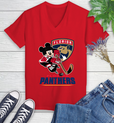 NHL Florida Panthers Mickey Mouse Disney Hockey T Shirt Women's V-Neck T-Shirt 12