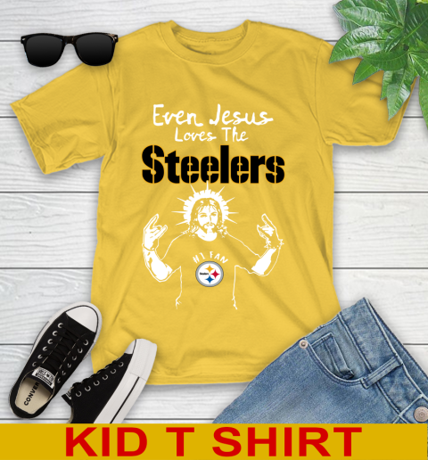 Pittsburgh Steelers NFL Football Even Jesus Loves The Steelers Shirt Youth T-Shirt 9