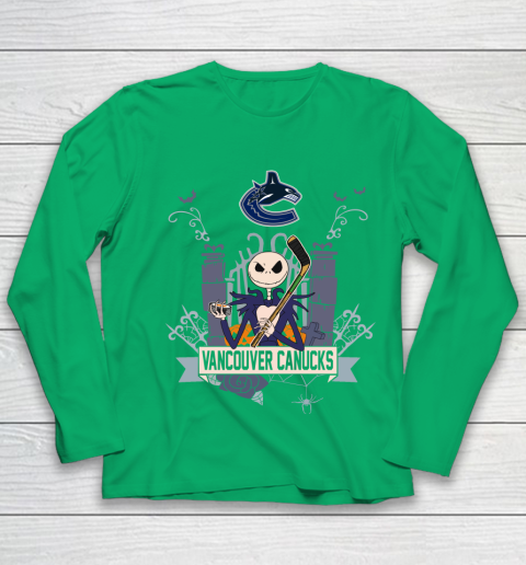NHL Vancouver Canucks Hockey Jack Skellington Halloween Youth Long Sleeve 4