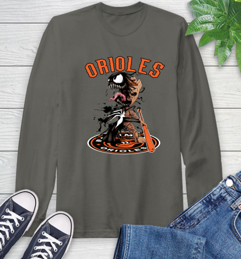 MLB Baltimore Orioles Baseball Venom Groot Guardians Of The Galaxy Long Sleeve T-Shirt 8