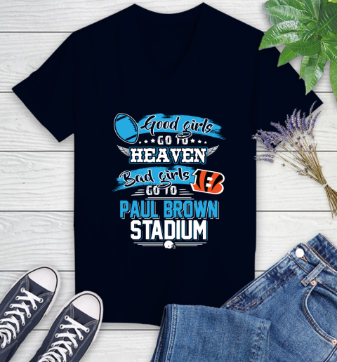 Cincinnati Bengals NFL Bad Girls Go To Paul Brown Stadium Shirt Women's V-Neck T-Shirt 2