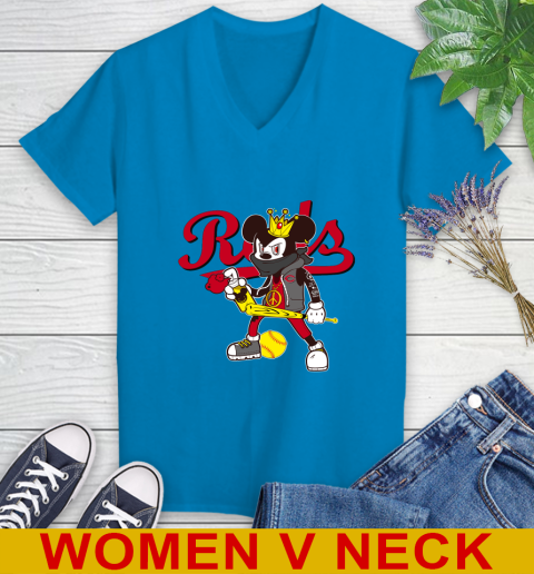 Cincinnati Reds MLB Baseball Mickey Peace Sign Sports Women's V-Neck T-Shirt 9 Cincinnati Reds MLB Baseball Mickey Peace Sign Sports Women's V-Neck T-Shirt - Image 9