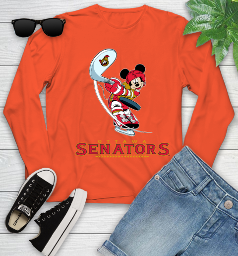 NHL Hockey Ottawa Senators Cheerful Mickey Mouse Shirt Youth Long Sleeve 4