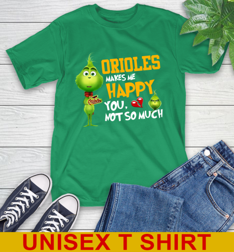 MLB Baltimore Orioles Makes Me Happy You Not So Much Grinch Baseball Sports T-Shirt 7