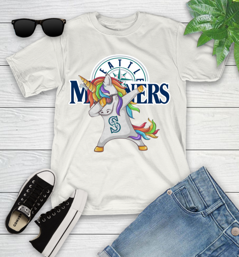Seattle Mariners MLB Baseball Funny Unicorn Dabbing Sports Youth T-Shirt