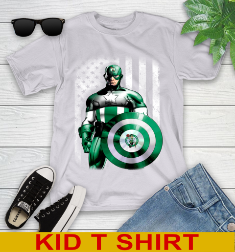 Boston Celtics NBA Basketball Captain America Marvel Avengers American Flag Shirt Youth T-Shirt 4