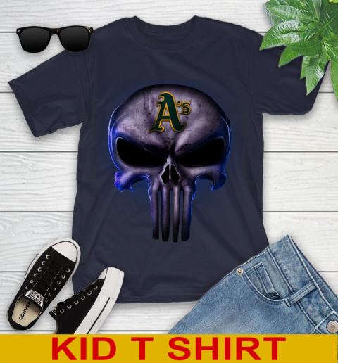 Oakland Athletics MLB Baseball Punisher Skull Sports Youth T-Shirt 2