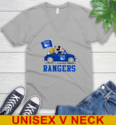 NHL Hockey New York Rangers Pluto Mickey Driving Disney Shirt V-Neck T-Shirt 4