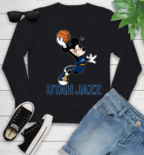 NBA Basketball Utah Jazz Cheerful Mickey Mouse Shirt Youth Long Sleeve