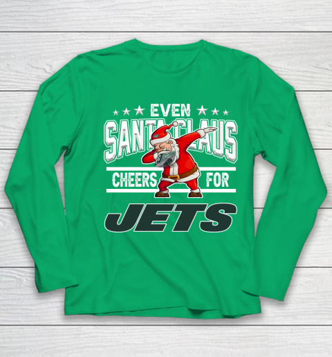 New York Jets Even Santa Claus Cheers For Christmas NFL Youth Long Sleeve 4