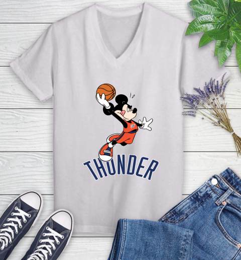 NBA Basketball Oklahoma City Thunder Cheerful Mickey Mouse Shirt Women's V-Neck T-Shirt 2