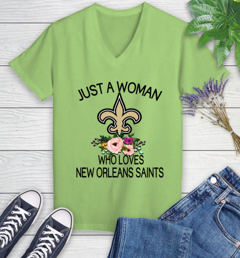 NFL Just A Woman Who Loves New Orleans Saints Football Sports Women's V-Neck T-Shirt 6