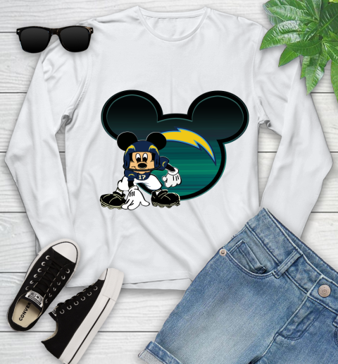 NFL Los Angeles Chargers Mickey Mouse Disney Football T Shirt Youth Long Sleeve