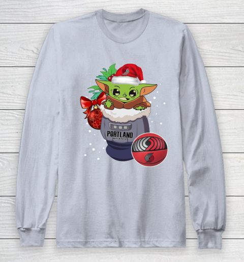 Portland Trail Blazers Christmas Baby Yoda Star Wars Funny Happy NBA Long Sleeve T-Shirt 6