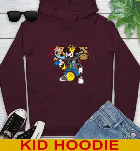 Philadelphia 76ers NBA Basketball Mickey Peace Sign Sports Youth Hoodie 7