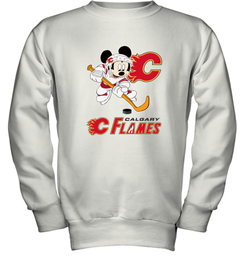NHL Hockey Mickey Mouse Team Calagary Flames Youth Sweatshirt