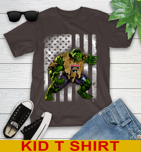 Florida Panthers Hulk Marvel Avengers NHL Hockey American Flag Youth T-Shirt 6
