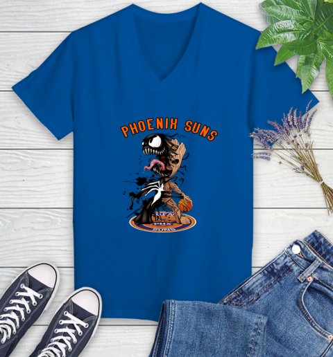 NBA Phoenix Suns Basketball Venom Groot Guardians Of The Galaxy Women's V-Neck T-Shirt 10