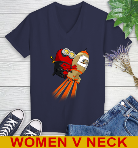 NHL Hockey Anaheim Ducks Deadpool Minion Marvel Shirt Women's V-Neck T-Shirt 12