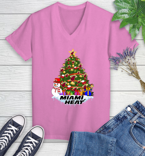 Miami Heat Merry Christmas NBA Basketball Sports Women's V-Neck T-Shirt - Image 15