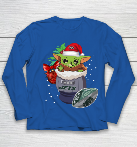 New York Jets Christmas Baby Yoda Star Wars Funny Happy NFL Youth Long Sleeve 9