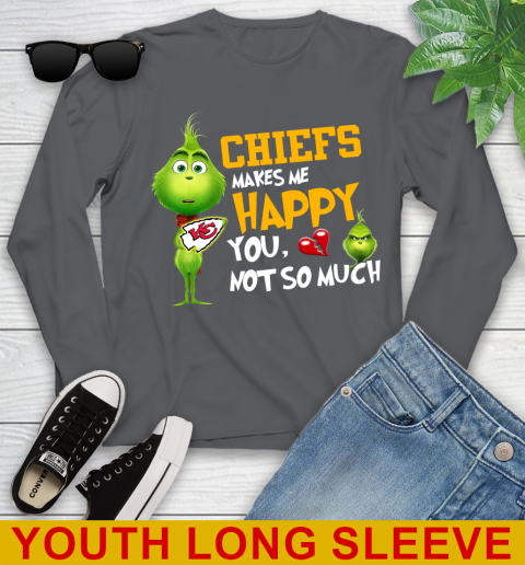 NFL Kansas City Chiefs Makes Me Happy You Not So Much Grinch Football Sports Youth Long Sleeve 9