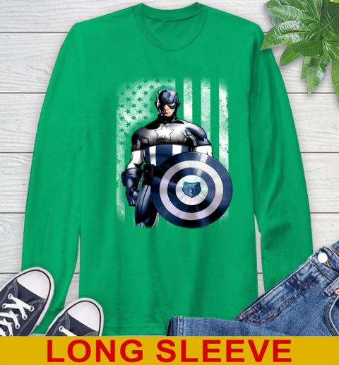 Memphis Grizzlies NBA Basketball Captain America Marvel Avengers American Flag Shirt Long Sleeve T-Shirt 8