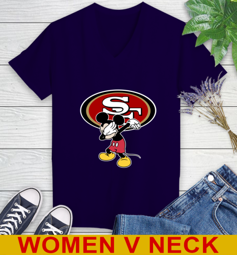 San Francisco 49ers NFL Football Dabbing Mickey Disney Sports Women's V-Neck T-Shirt 4