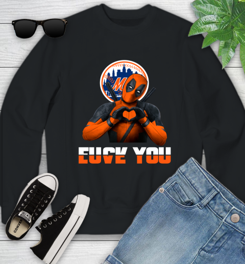MLB New York Mets Deadpool Love You Fuck You Baseball Sports Youth Sweatshirt