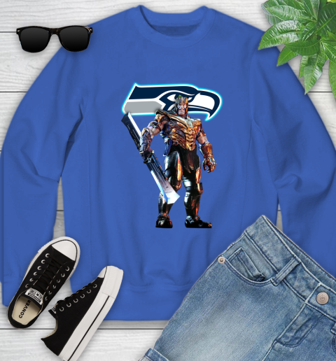 NFL Thanos Gauntlet Avengers Endgame Football Seattle Seahawks Youth Sweatshirt 8