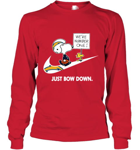 nfl Los Angeles Chargers Are Number One – nike Just Bow Down Snoopy uwnu los angeles chargers are number one ndash just bow dow youth long sleeve 50 front red