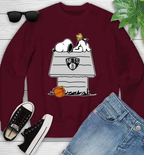 Brooklyn Nets NBA Basketball Snoopy Woodstock The Peanuts Movie Youth Sweatshirt 5