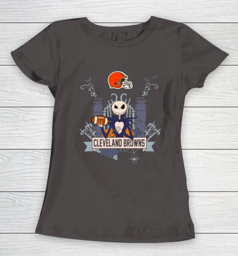 NFL Cleveland Browns Football Jack Skellington Halloween Women's T-Shirt 7