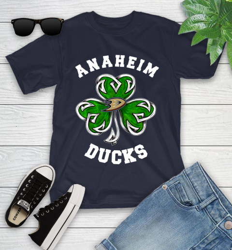 NHL Anaheim Ducks Three Leaf Clover St Patrick's Day Hockey Sports Youth T-Shirt 2