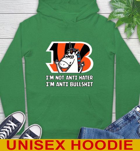 Cincinnati Bengals NFL Football Unicorn I'm Not Anti Hater I'm Anti Bullshit Hoodie 8
