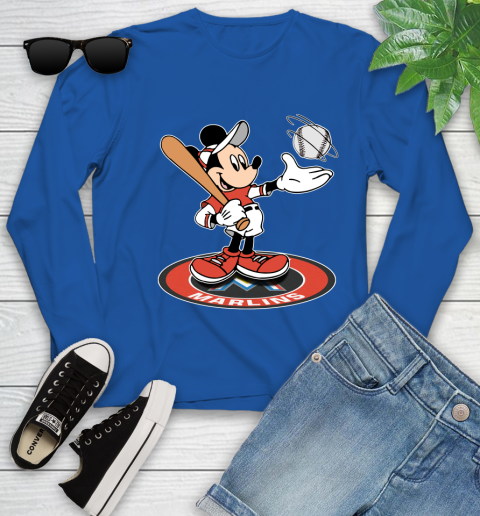 MLB Baseball Miami Marlins Cheerful Mickey Disney Shirt Youth Long Sleeve 10