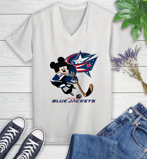 NHL Columbus Blue Jackets Mickey Mouse Disney Hockey T Shirt Women's V-Neck T-Shirt