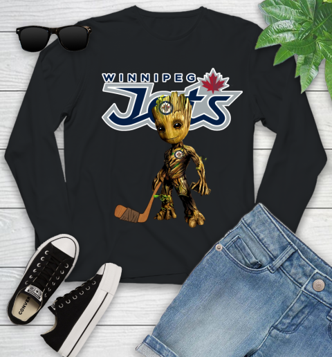 Winnipeg Jets NHL Hockey Groot Marvel Guardians Of The Galaxy Youth Long Sleeve 2
