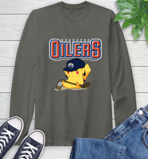 NHL Pikachu Hockey Sports Edmonton Oilers Long Sleeve T-Shirt 8