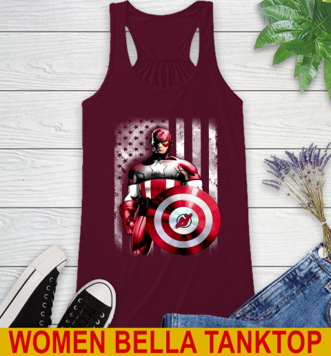 New Jersey Devils NHL Hockey Captain America Marvel Avengers American Flag Shirt Racerback Tank - Image 3