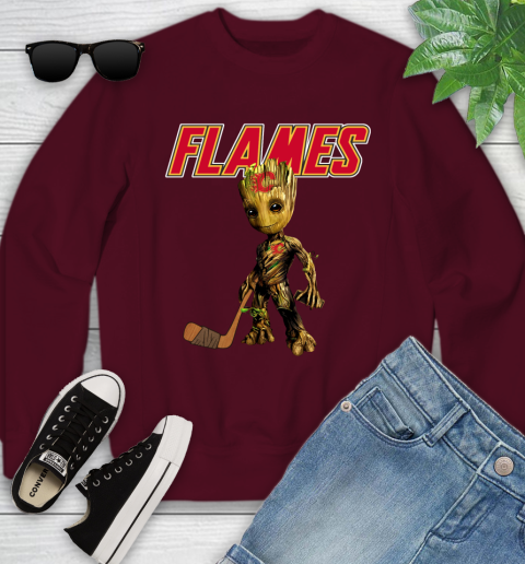Calgary Flames NHL Hockey Groot Marvel Guardians Of The Galaxy Youth Sweatshirt 5